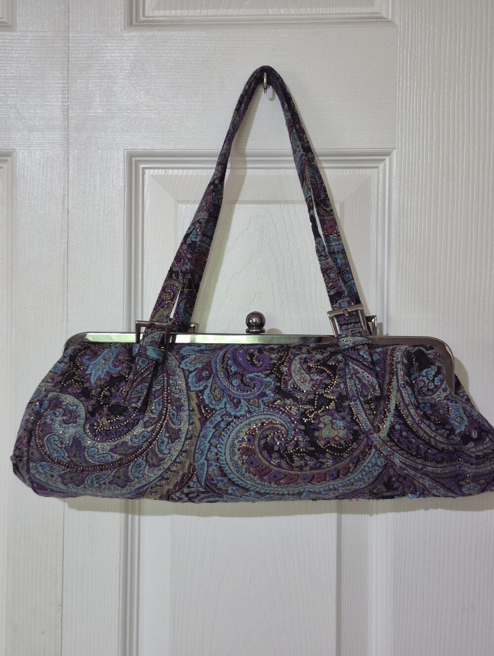 Paisley Purple Beaded And Sequined Kisslock Clasp Bag - Picture 9 of 13